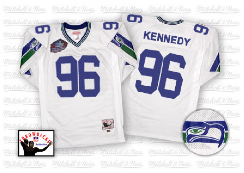 Men's Authentic Cortez Kennedy Mitchell and Ness Jersey White Road - #96 Hall of Fame 2012 Throwback NFL Seattle Seahawks